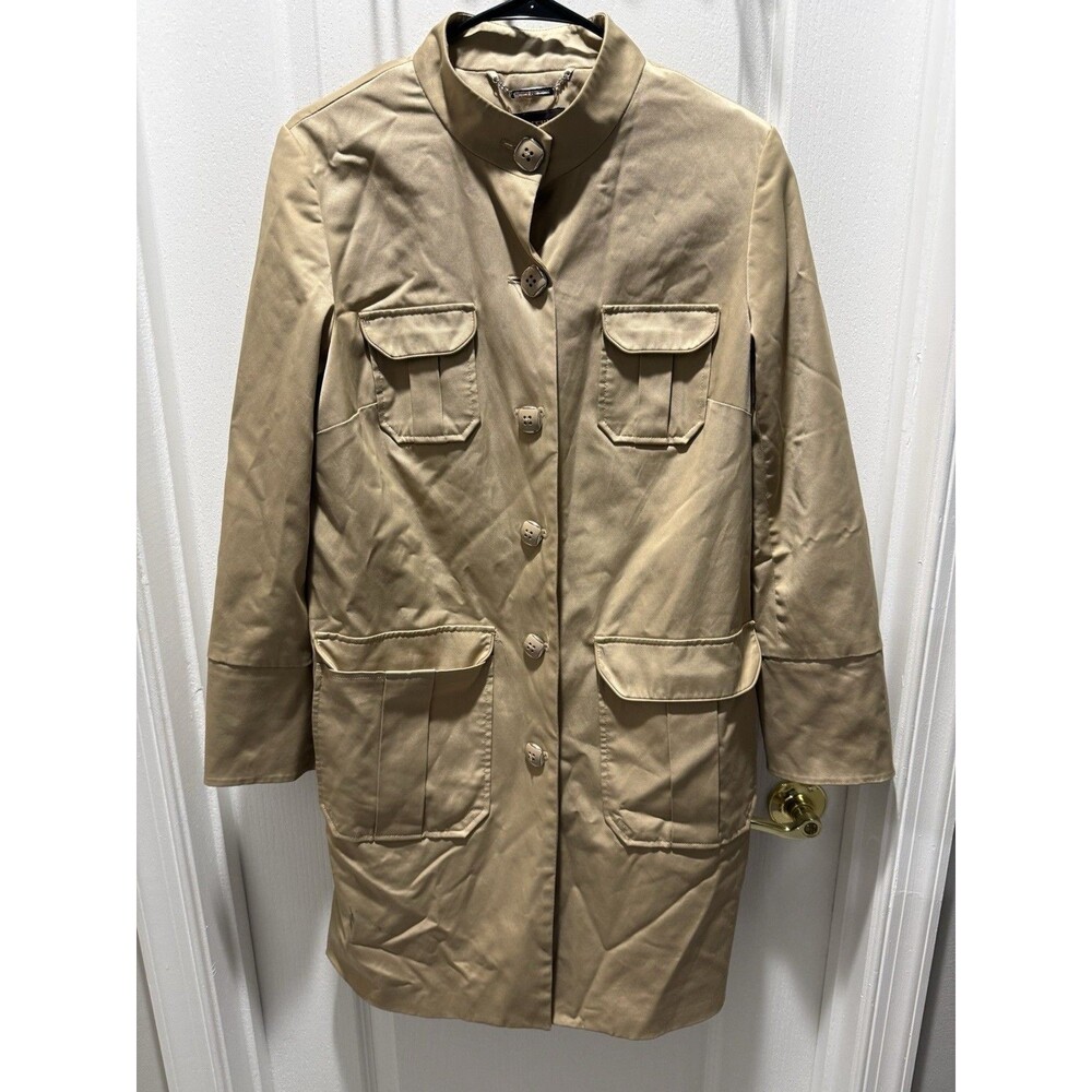 Dana Buchman Tan Cotton/Nylon Military Style Jacket/ 3/4 Coat-Pockets-Medium